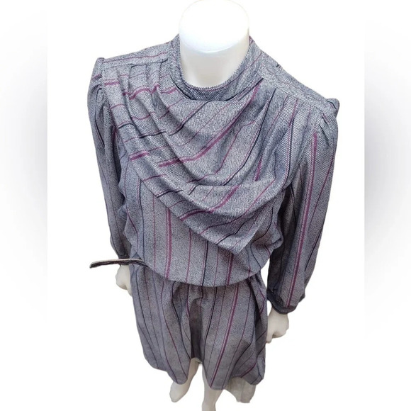 Vintage 1970’s MIDI Sears Long Sleeve Grey Striped Dress Size 14 - Picture 3 of 9